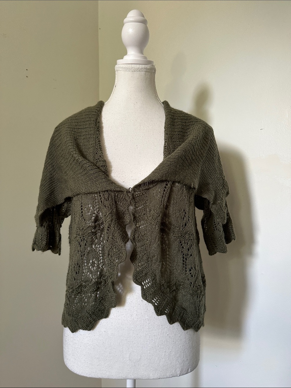 MXM Olive Green Knit Cottagecore Whimsical Boho Short Sleeve Cardigan 2X